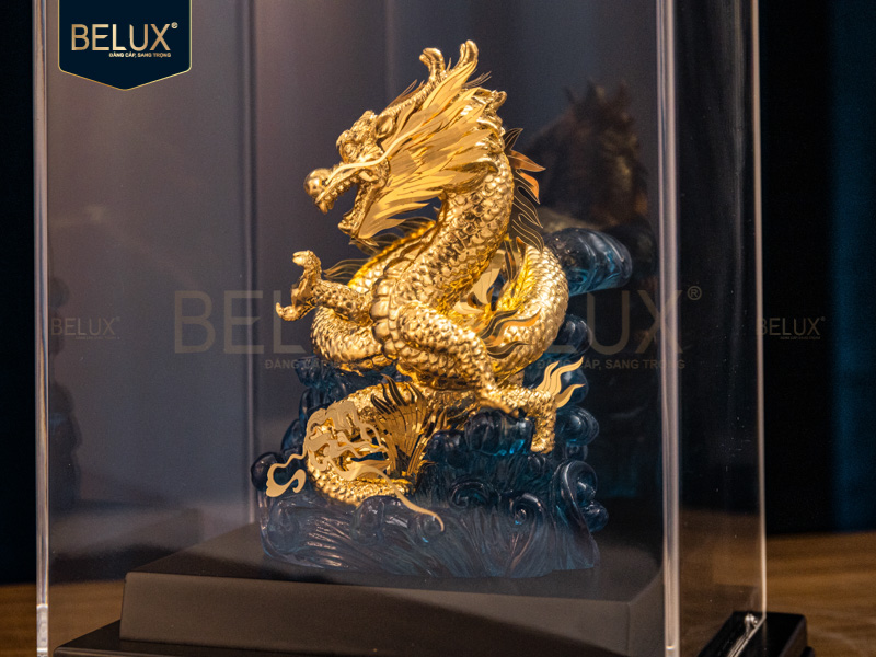 Tượng Thiên Long Cưỡi Bích Vân Dát Vàng 24k